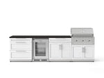 NewAge Outdoor Kitchens Stainless Steel 7-Piece Cabinet Set with 3-Drawer, Bar, Grill Cabinet, Performance Grill, Countertops, and Glass Door Fridge-73629-Garage Giant 