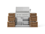 NewAge Outdoor Kitchens Outdoor Grill Island Stainless-Steel Louvered Doors 6-Piece Cabinet Set with 3 Drawers, Grill Cabinet, Platinum Grill and Dekton in Aeris Countertops - (Natural Gas) 