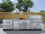NewAge Outdoor Kitchens Stainless Steel 7-Piece Cabinet Set with 3-Drawer, Bar, Grill Cabinet, Platinum Grill, Countertops and Fridge-66578-Garage Giant 