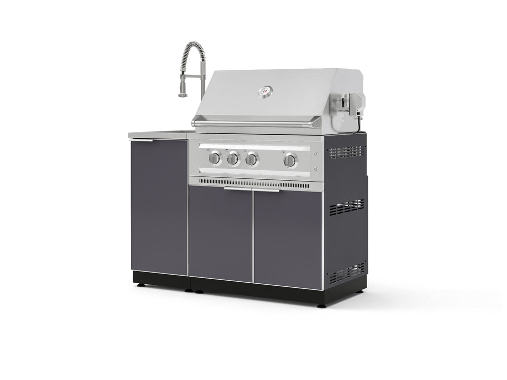 NewAge Outdoor Kitchens Outdoor Grill Island Aluminum 3-Piece Cabinet Set with Sink, Grill Cabinet and Platinum Grill-75267-Garage Giant