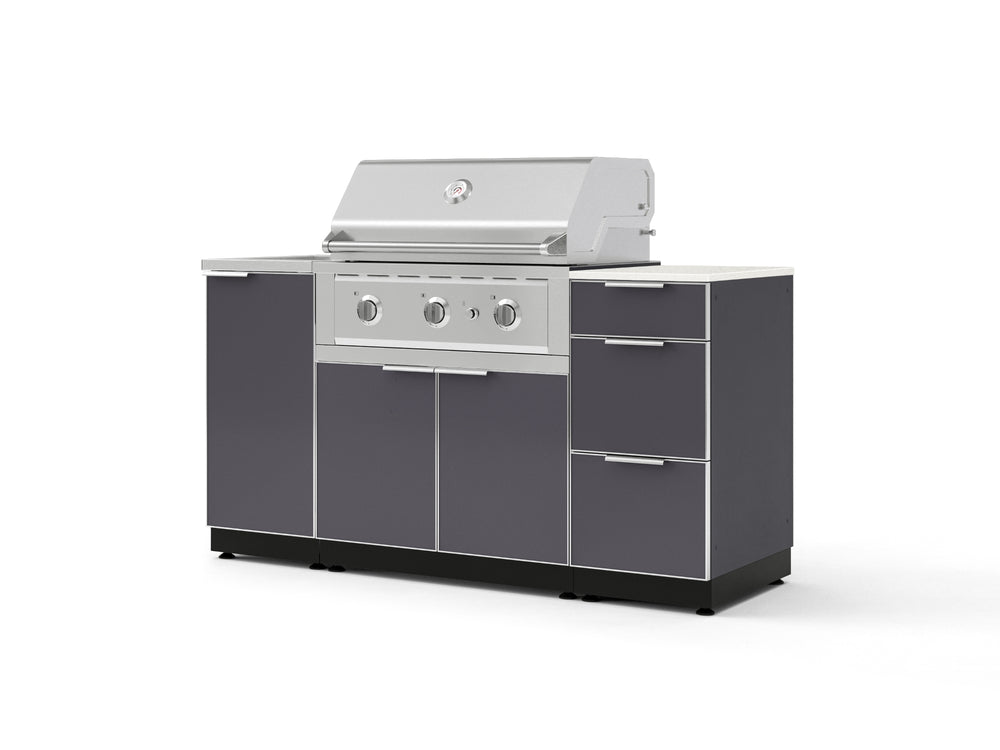 NewAge Outdoor Kitchens Outdoor Grill Island Aluminum 5-Piece Cabinet Set with Sink, 3 Drawer, Grill Cabinet, Performance Grill and Stainless Steel Countertop - (Liquid Propane) | Garage Giant