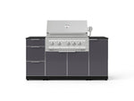 NewAge Outdoor Kitchens Outdoor Grill Island Aluminum 6-Piece Cabinet Set with 1 Door, 3 Drawer, Grill Cabinet, Platinum Grill and Dekton in Sirius Countertops - (Natural Gas) 