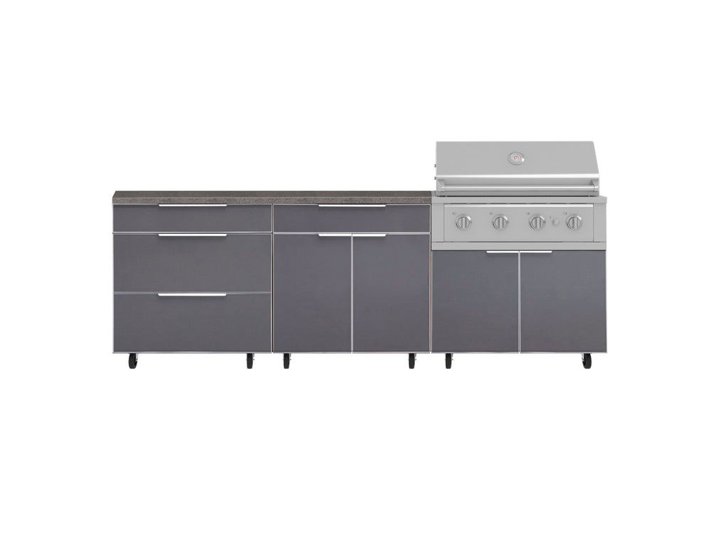 NewAge Outdoor Kitchens Aluminum 5-Piece Cabinet Set With Casters and 3 Drawer, Bar, Grill Cabinet, Performance Grill, Countertop-72604-Garage Giant