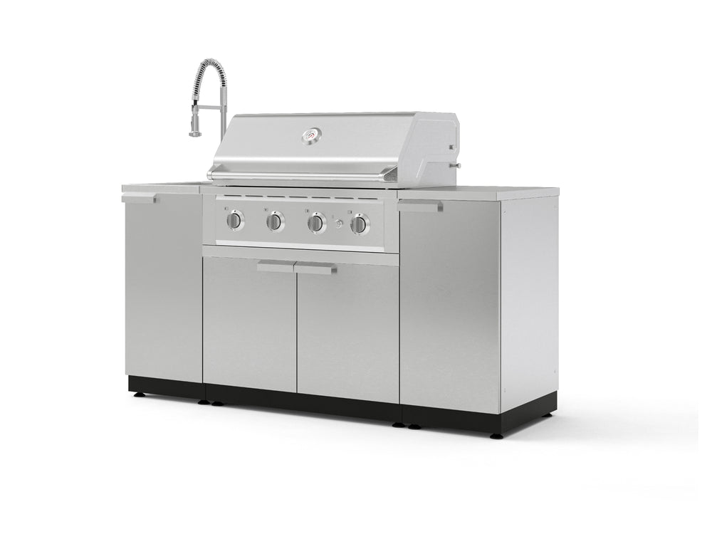 NewAge Outdoor Kitchens Outdoor Grill Island Stainless-Steel 5-Piece Cabinet Set with Sink, 1 Door, Grill Cabinet, Performance Grill and Stainless Steel Countertop-75379-Garage Giant