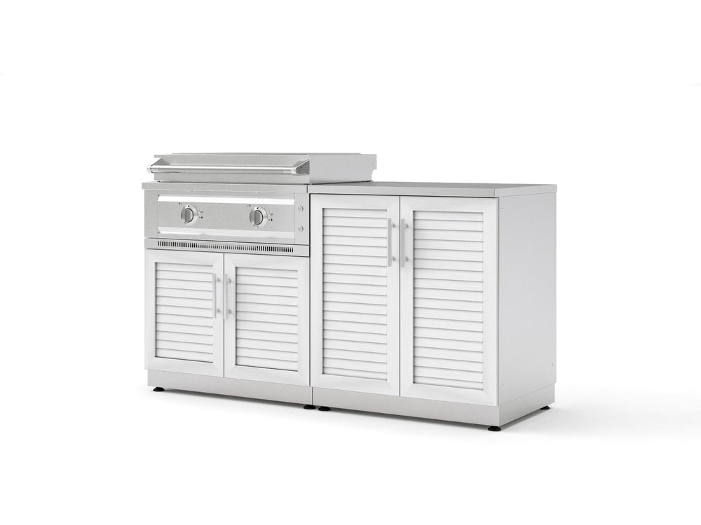 NewAge Outdoor Kitchens Stainless-Steel Louvered Doors 4-Piece Cabinet Set with Base, Grill Cabinet, Platinum Griddle and Countertop-75112-Garage Giant