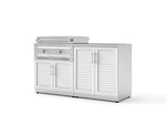 NewAge Outdoor Kitchens Stainless-Steel Louvered Doors 4-Piece Cabinet Set with Base, Grill Cabinet, Platinum Griddle and Countertop-75112-Garage Giant 