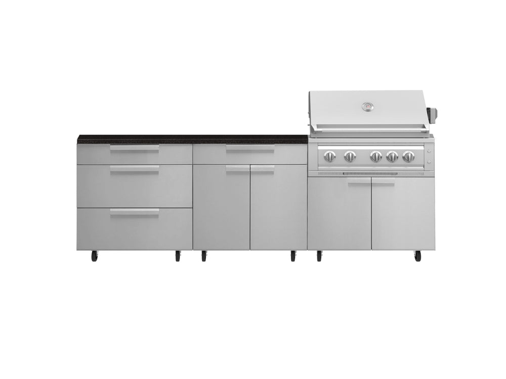 NewAge Outdoor Kitchens Stainless Steel 5-Piece Cabinet Set with Casters and 3 Drawer, Bar, Grill Cabinet, Platinum Grill, Countertop-72586-Garage Giant