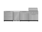 NewAge Outdoor Kitchens Stainless Steel 7-Piece Cabinet Set with 3-Drawer, Bar, Grill Cabinet, Performance Grill, Countertops and Fridge-66567-Garage Giant 