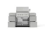 NewAge Outdoor Kitchens Outdoor Grill Island Stainless-Steel 6-Piece Cabinet Set with 3 Drawers, Grill Cabinet, Platinum Grill and Dekton in Aeris Countertops - (Natural Gas) 