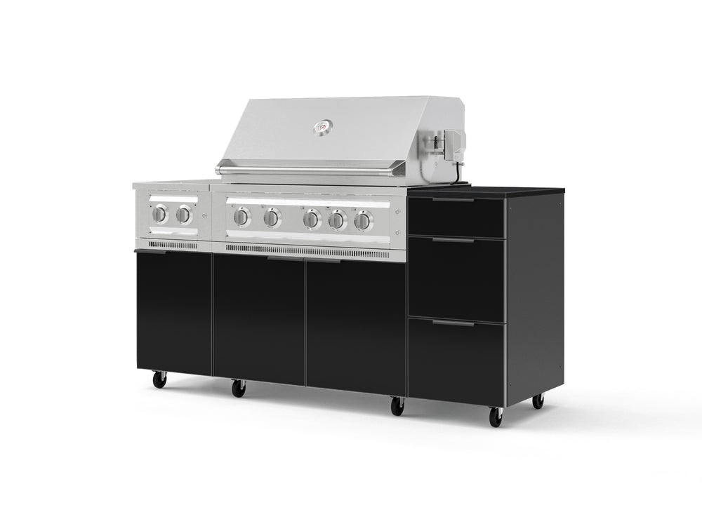 NewAge Outdoor Kitchens Outdoor Grill Island Aluminum 6-Piece Cabinet Set with Casters and 3-Drawer, Grill Cabinet, Platinum Grill, Dual Side Burner and Dekton in Sirius Countertop - (Liquid Propane) | Garage Giant