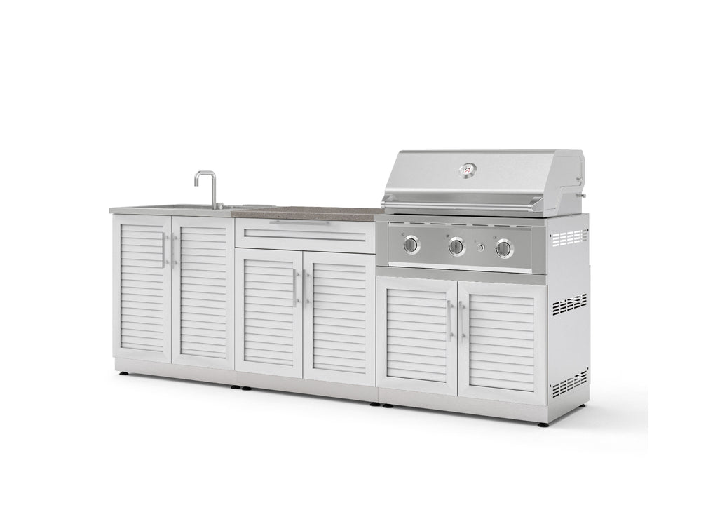 NewAge Outdoor Kitchens Stainless-Steel 5-Piece Cabinet Set with Bar, Sink, Grill Cabinet, Performance Grill, and Countertop-73432-Garage Giant