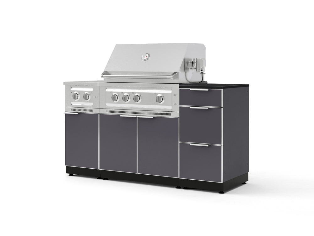 NewAge Outdoor Kitchens Outdoor Grill Island Aluminum 6-Piece Cabinet Set with 3-Drawer, Grill Cabinet, Platinum Grill, Dual Side Burner and Dekton in Sirius Countertop - (Natural Gas) | Garage Giant
