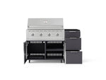 NewAge Outdoor Kitchens Outdoor Grill Island Aluminum 4-Piece Cabinet Set with Casters and 3-Drawer, Grill Cabinet, Performance Grill and Dekton in Sirius Countertop - (Liquid Propane) 