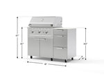 NewAge Outdoor Kitchens Outdoor Grill Island Stainless-Steel 4-Piece Cabinet Set with Casters and 3-Drawer, Grill Cabinet, Performance Grill and Dekton in Aeris Countertop - (Liquid Propane) 