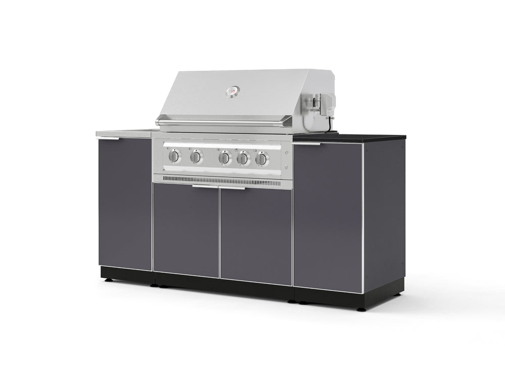 NewAge Outdoor Kitchens Outdoor Grill Island Aluminum 5-Piece Cabinet Set with Sink, 1 Door, Grill Cabinet, Platinum Grill and Stainless Steel Countertop - (Liquid Propane) | Garage Giant