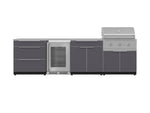 NewAge Outdoor Kitchens Aluminum 7-Piece Cabinet Set with 3-Drawer, Bar, Grill Cabinet, Performance Grill, Countertops and Fridge-66555-Garage Giant 