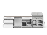 NewAge Outdoor Kitchens Stainless Steel 7-Piece Cabinet Set with 3-Drawer, Bar, Grill Cabinet, Performance Grill, Countertops, and Stainless Steel Door Fridge-73690-Garage Giant 