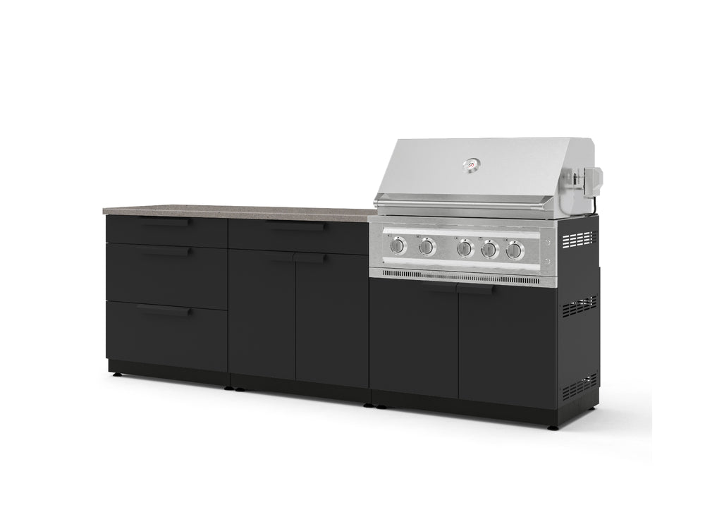 NewAge Outdoor Kitchens Stainless-Steel 5-Piece Cabinet Set with with 3-Drawer, Bar, Grill Cabinet, Platinum Grill and Countertop-73358-Garage Giant