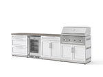 NewAge Outdoor Kitchens Stainless Steel 7-Piece Cabinet Set with 3-Drawer, Bar, Grill Cabinet, Performance Grill, Countertops, and Glass Door Fridge-73702-Garage Giant 