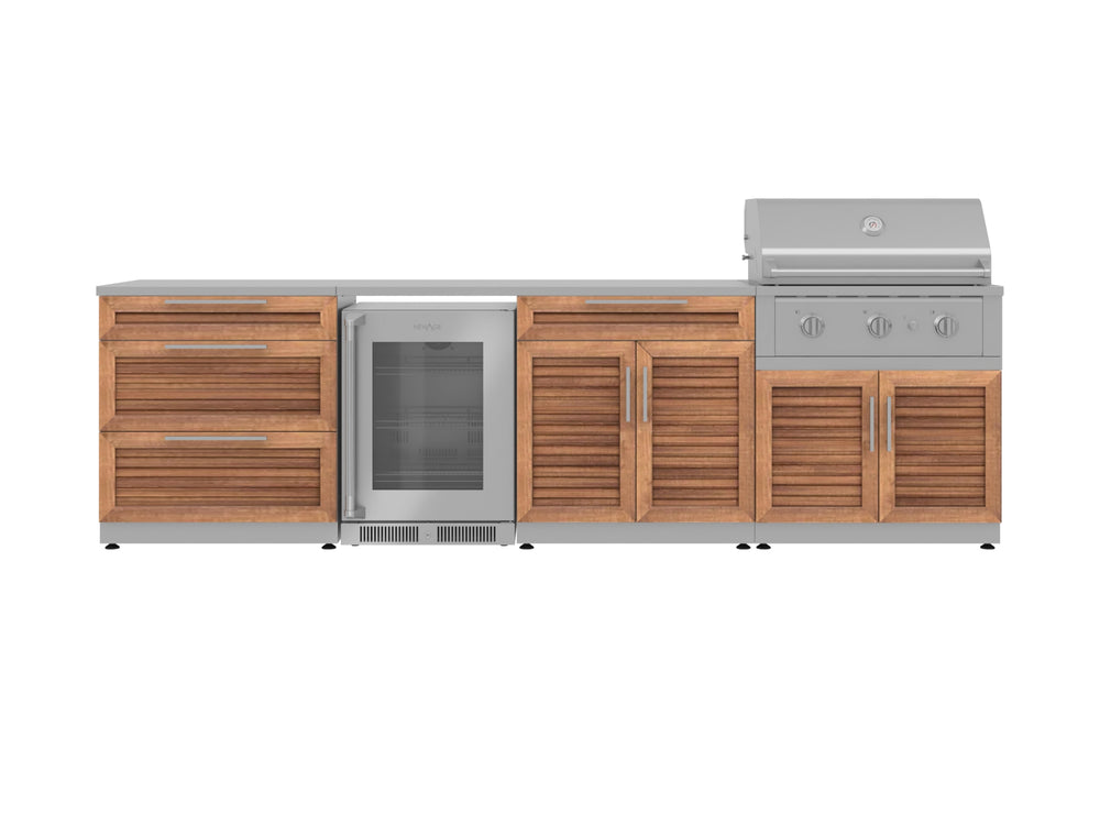 NewAge Outdoor Kitchens Stainless Steel 7-Piece Cabinet Set with 3-Drawer, Bar, Grill Cabinet, Performance Grill, Countertops and Fridge-67907-Garage Giant