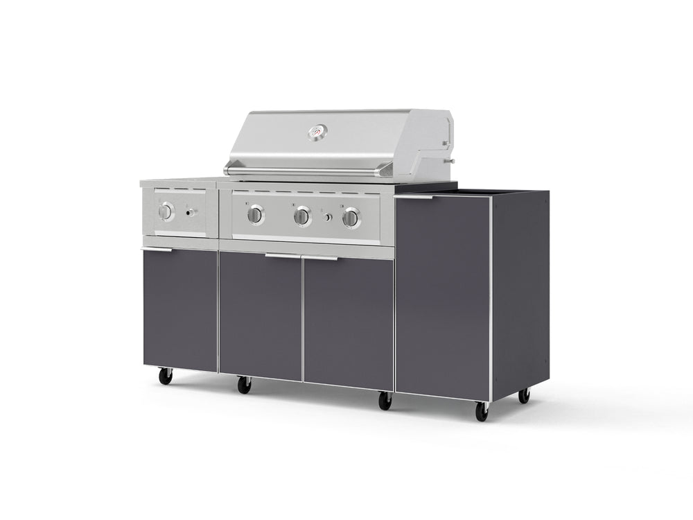 NewAge Outdoor Kitchens Outdoor Grill Island Aluminum 5-Piece Cabinet Set with Casters and 1-Door, Grill Cabinet, Side Burner and Performance Grill - (Liquid Propane) | Garage Giant
