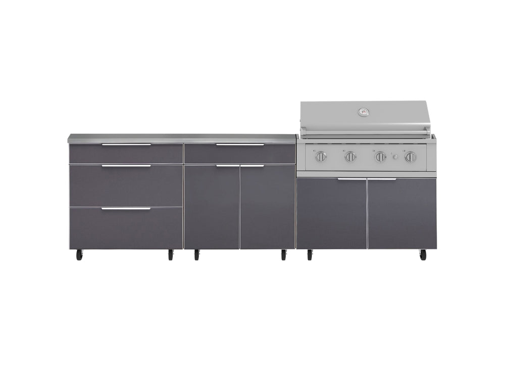 NewAge Outdoor Kitchens Aluminum 5-Piece Cabinet Set With Casters and 3 Drawer, Bar, Grill Cabinet, Performance Grill, Countertop-72641-Garage Giant