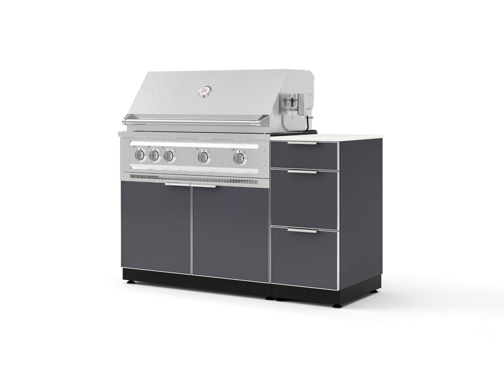 NewAge Outdoor Kitchens Outdoor Grill Island Aluminum 4-Piece Cabinet Set with 3-Drawer, Grill Cabinet, Platinum Grill and Dekton in Aeris Countertop - (Natural Gas) | Garage Giant