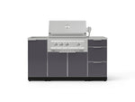 NewAge Outdoor Kitchens Outdoor Grill Island Aluminum 5-Piece Cabinet Set with Sink, 3 Drawer, Grill Cabinet, Platinum Grill and Stainless Steel Countertop 