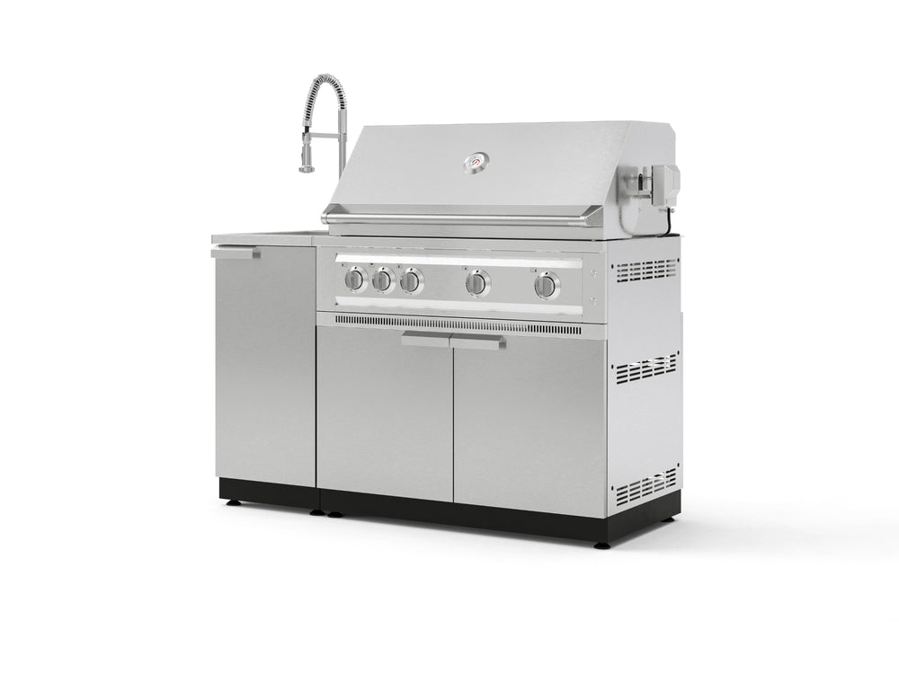 NewAge Outdoor Kitchens Outdoor Grill Island Stainless-Steel 3-Piece Cabinet Set with Sink, Grill Cabinet and Platinum Grill-75353-Garage Giant