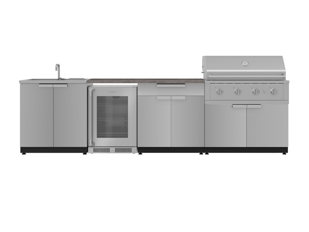 NewAge Outdoor Kitchens Stainless Steel 6-Piece Cabinet Set with Sink, Bar, Grill Cabinet, Performance Grill, Countertop and Fridge-72083-Garage Giant
