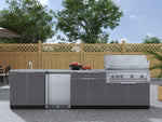 NewAge Outdoor Kitchens Aluminum 6-Piece Cabinet Set with Sink, Bar, Grill Cabinet, Platinum Grill, Countertop and Fridge-66321-Garage Giant 
