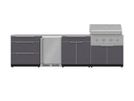 NewAge Outdoor Kitchens Aluminum 7-Piece Cabinet Set with 3-Drawer, Bar, Grill Cabinet, Performance Grill, Countertops and Fridge-66538-Garage Giant 