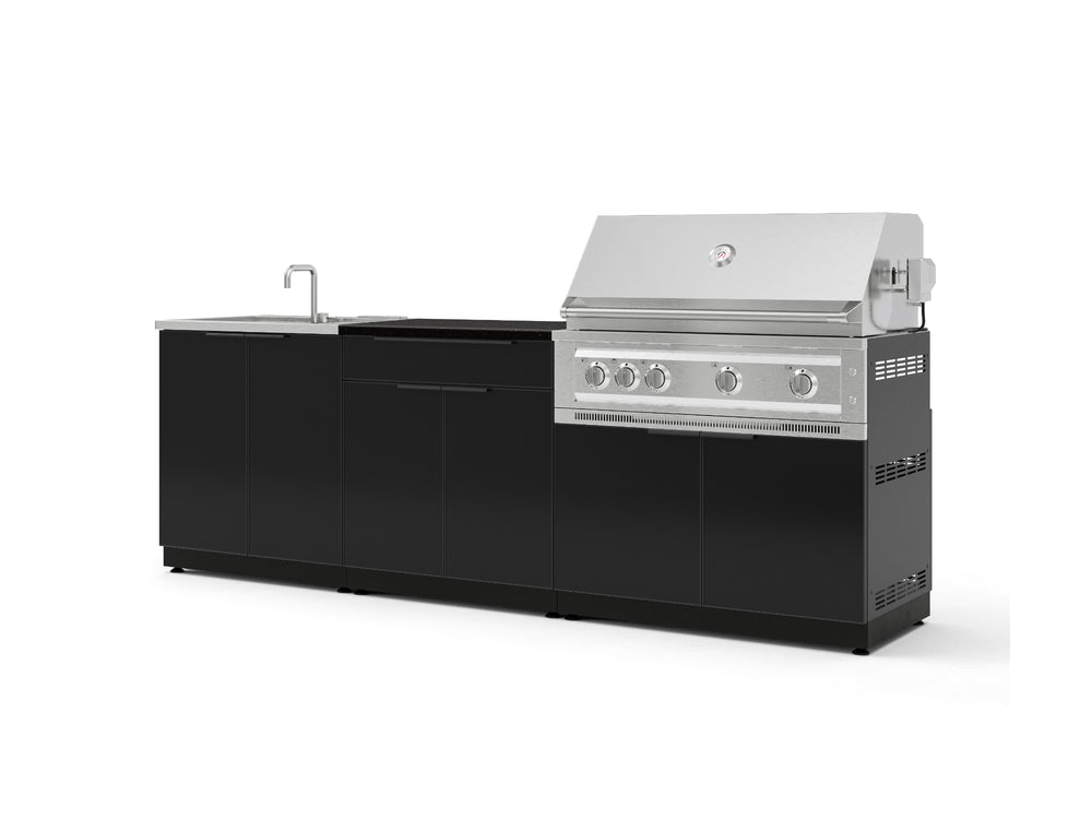 NewAge Outdoor Kitchens Aluminum 5-Piece Cabinet Set with Bar, Sink, Grill Cabinet, Platinum Grill, and Countertop-73380-Garage Giant