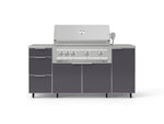 NewAge Outdoor Kitchens Outdoor Grill Island Aluminum 6-Piece Cabinet Set with Casters 1 Door, 3 Drawer, Grill Cabinet, Platinum Grill, Countertops-74913-Garage Giant 