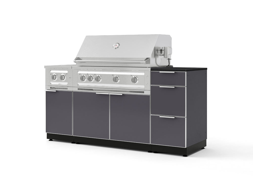 NewAge Outdoor Kitchens Outdoor Grill Island Aluminum 6-Piece Cabinet Set with 3-Drawer, Grill Cabinet, Platinum Grill, Dual Side Burner and Dekton in Sirius Countertop - (Natural Gas) | Garage Giant
