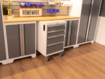 NewAge Garage Cabinets Bold Series 5-Piece Cabinet Set with Locker, RTA Locker, Tool, Wall Cabinets, Slatwall Backsplash, Workbench and Worktop-63036-Garage Giant 