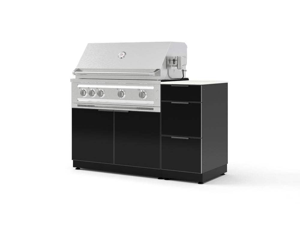 NewAge Outdoor Kitchens Outdoor Grill Island Aluminum 4-Piece Cabinet Set with 3-Drawer, Grill Cabinet, Platinum Grill and Dekton in Aeris Countertop - (Natural Gas) | Garage Giant