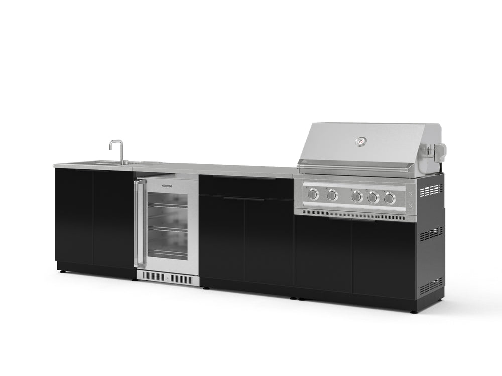 NewAge Outdoor Kitchens Aluminum 6-Piece Cabinet Set with Sink, Bar, Grill Cabinet, Platinum Grill, Countertop and Glass Door Fridge-71495-Garage Giant