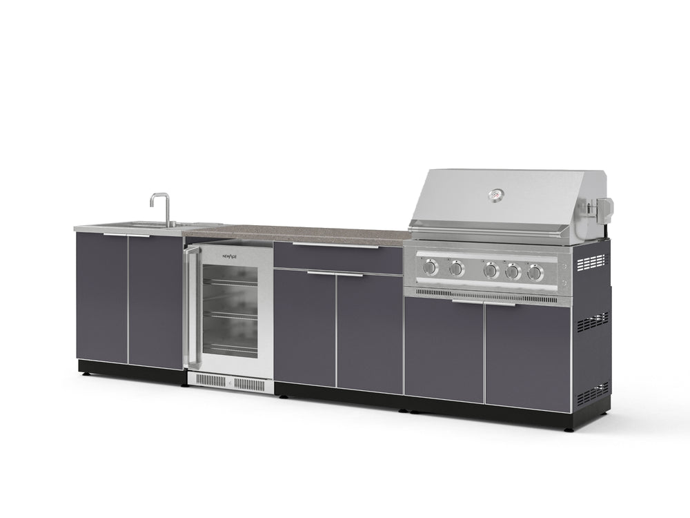 NewAge Outdoor Kitchens Aluminum 6-Piece Cabinet Set with Sink, Bar, Grill Cabinet, Platinum Grill, Countertop and Fridge-72064-Garage Giant