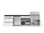NewAge Outdoor Kitchens Stainless Steel 7-Piece Cabinet Set with 3-Drawer, Bar, Grill Cabinet, Performance Grill, Countertops, and Stainless Steel Door Fridge-73614-Garage Giant 
