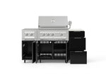 NewAge Outdoor Kitchens Outdoor Grill Island Aluminum 6-Piece Cabinet Set with Casters and 3-Drawer, Grill Cabinet, Platinum Grill, Dual Side Burner and Dekton in Aeris Countertop - (Liquid Propane) 