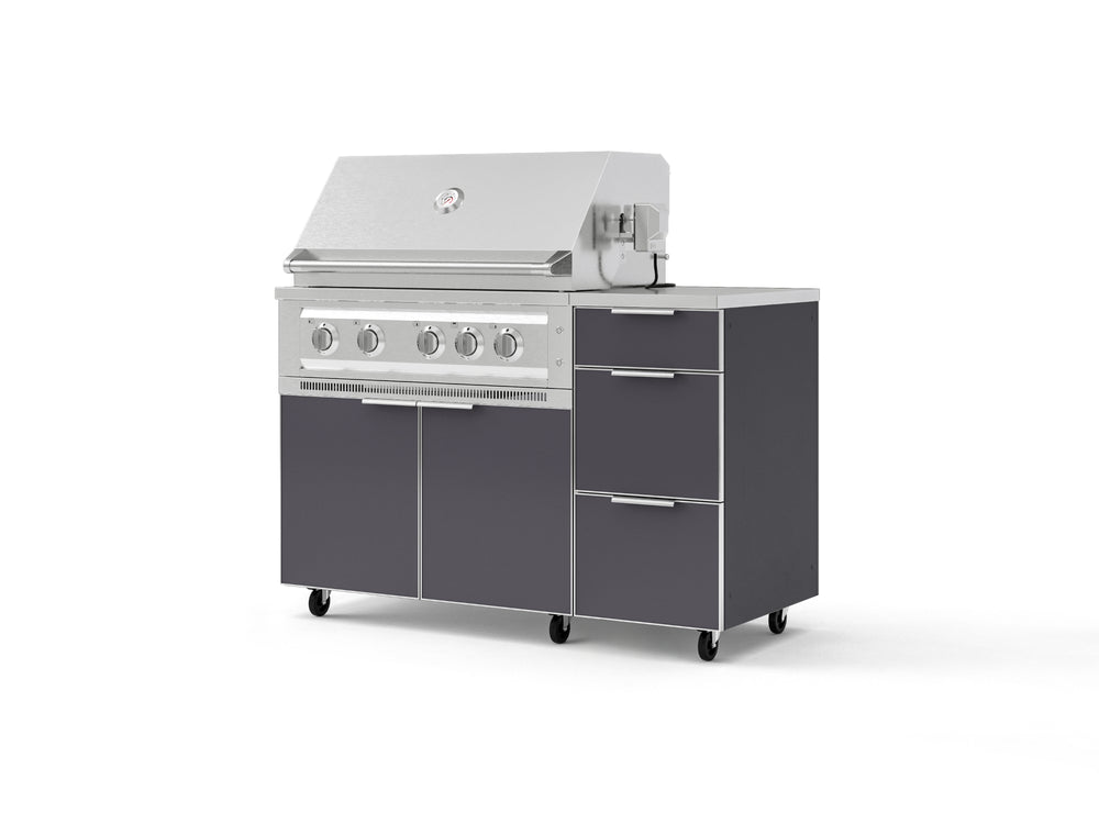 NewAge Outdoor Kitchens Outdoor Grill Island Aluminum 4-Piece Cabinet Set with Casters and 3-Drawer, Grill Cabinet, Platinum Grill, Countertop | 74840