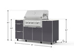 NewAge Outdoor Kitchens Outdoor Grill Island Aluminum 6-Piece Cabinet Set with Casters 1 Door, 3 Drawer, Grill Cabinet, Platinum Grill and Dekton in Aeris Countertops - (Liquid Propane) 