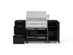 NewAge Outdoor Kitchens Outdoor Grill Island Aluminum 6-Piece Cabinet Set with Casters 1 Door, 3 Drawer, Grill Cabinet, Platinum Grill and Dekton in Sirius Countertops - (Liquid Propane) 