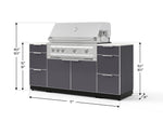 NewAge Outdoor Kitchens Outdoor Grill Island Aluminum 6-Piece Cabinet Set with 3 Drawers, Grill Cabinet, Platinum Grill and Dekton in Aeris Countertops - (Natural Gas) 
