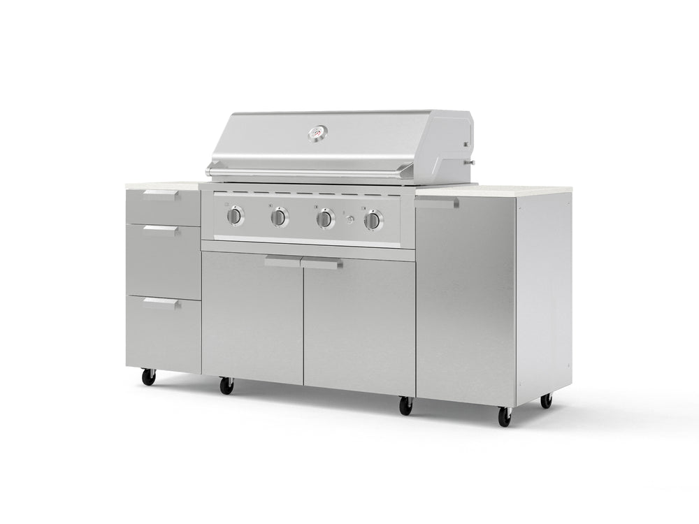 NewAge Outdoor Kitchens Outdoor Grill Island Stainless-Steel 6-Piece Cabinet Set with Casters 1 Door, 3 Drawer, Grill Cabinet, Performance Grill and Dekton in Aeris Countertops - (Liquid Propane) | Garage Giant