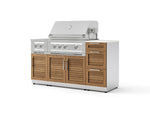 NewAge Outdoor Kitchens Outdoor Grill Island Stainless-Steel Louvered Doors 6-Piece Cabinet Set with 3-Drawer, Grill Cabinet, Platinum Grill, Dual Side Burner and Dekton in Aeris Countertop - (Liquid Propane) | Garage Giant 