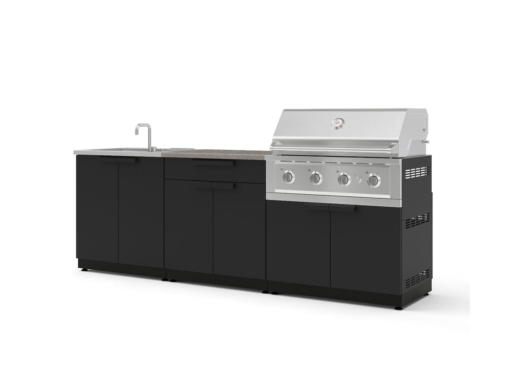NewAge Outdoor Kitchens Stainless-Steel 5-Piece Cabinet Set with Bar, Sink, Grill Cabinet, Performance Grill, and Countertop-73421-Garage Giant