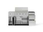 NewAge Outdoor Kitchens Outdoor Grill Island Stainless-Steel 6-Piece Cabinet Set with 3-Drawer, Grill Cabinet, Performance Grill, Side Burner and Dekton in Sirius Countertop - (Natural Gas) 