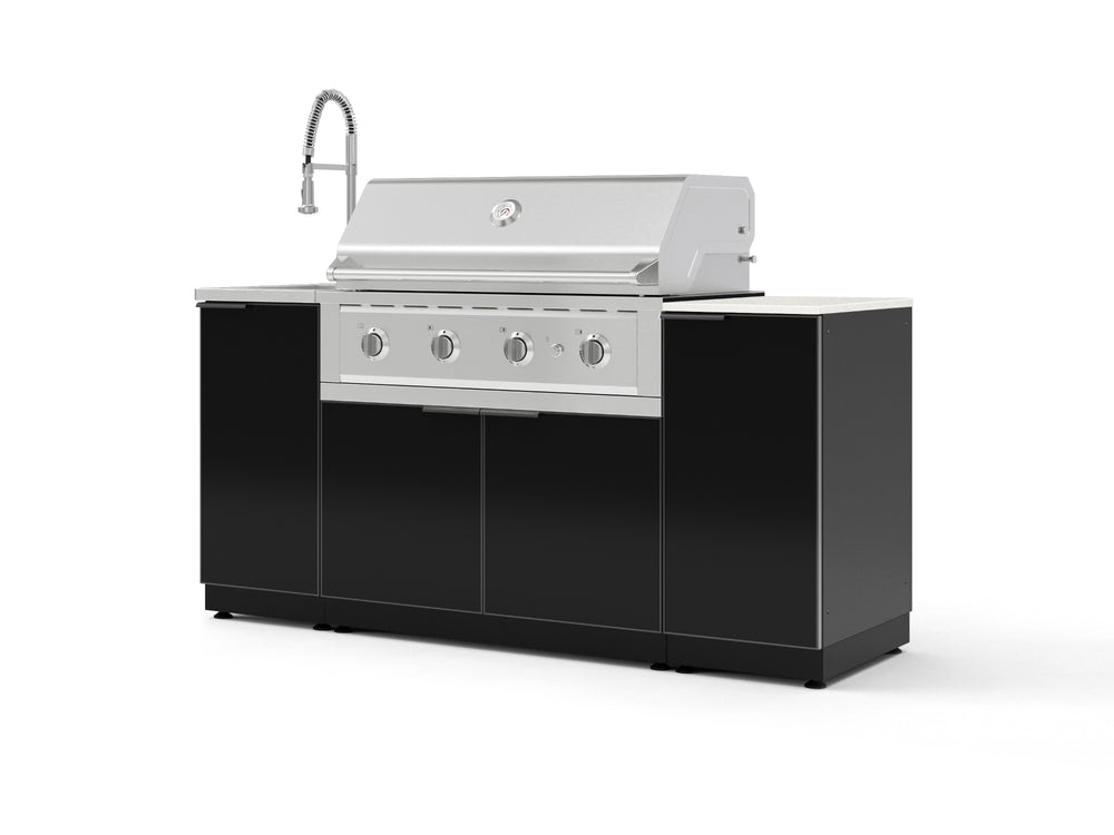 NewAge Outdoor Kitchens Outdoor Grill Island Aluminum 5-Piece Cabinet Set with Sink, 1 Door, Grill Cabinet, Performance Grill and Stainless Steel Countertop - (Natural Gas) | Garage Giant